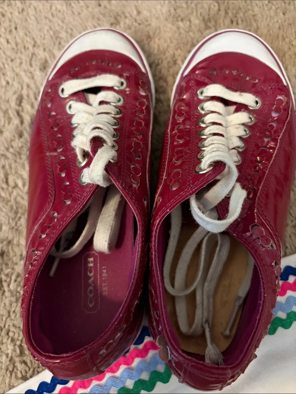 Coach Women's Magenta Leather Low-Top Sneakers